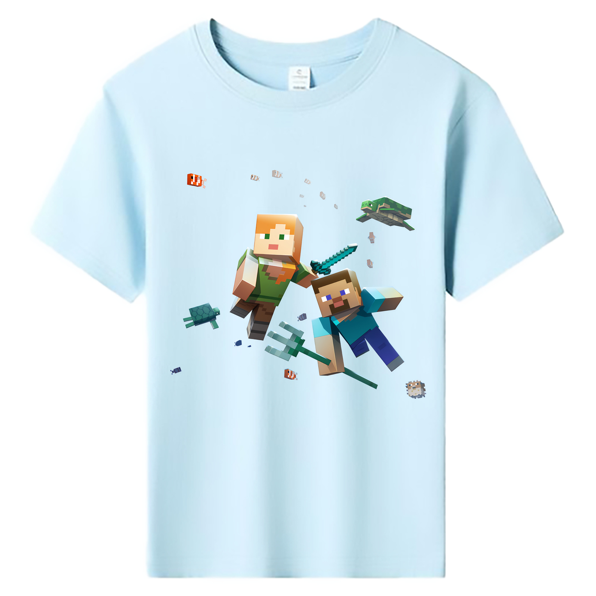 （画像用） マインクラフト ブロックの世界 Minecraft MC Block world 綿100％キッズTシャツ（フロントプリント）